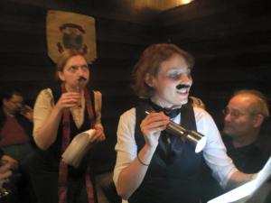 From We Happy Few's 2015 production of The Cask of Amontillado. L-R Raven Bonniwell (Fortunado), Kerry McGee (Montresor)